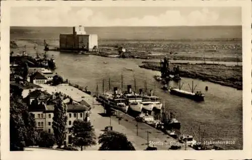 Ak Szczecin Stettin Pommern, Hakenterrasse, Hafen