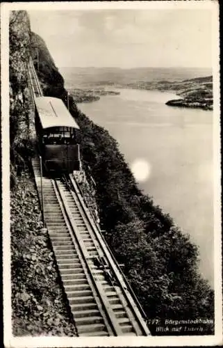 Ak Bürgenstockbahn mit Blick auf Luzern