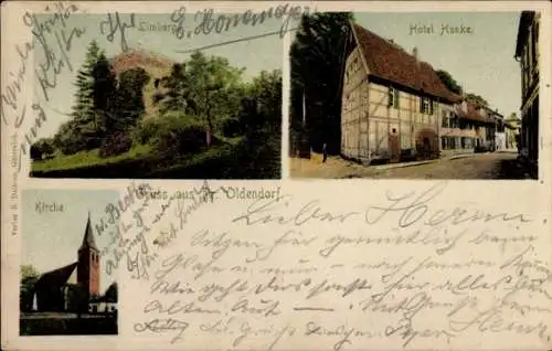Ak Preußisch Oldendorf in Westfalen, Limberg, Hotel Hunke, Kirche
