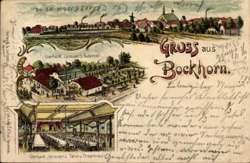 Litho Bockhorn in Oldenburg Friesland, Gasthof, Innenansicht, Totalansicht