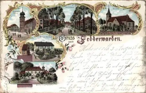 Litho Fedderwarden Kniphausen Wilhelmshaven, Kirche, Poststraße, Burg