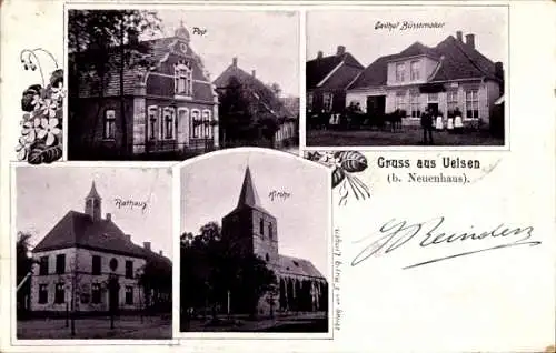 Ak Uelsen in Niedersachsen, Gasthof, Kirche, Rathaus, Post