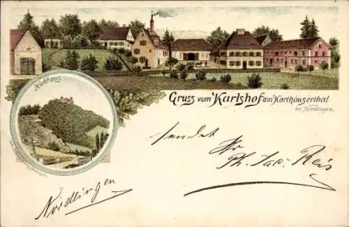 Litho Karlshof Hohenaltheim in Schwaben, Kartäusertal, Ortsansicht