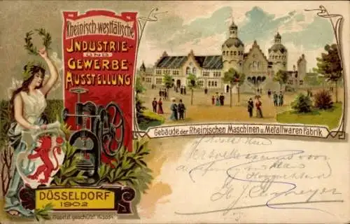 Litho Düsseldorf am Rhein, Industrie- und Gewerbe-Ausstellung 1902, Rheinische Metallwarenfabrik