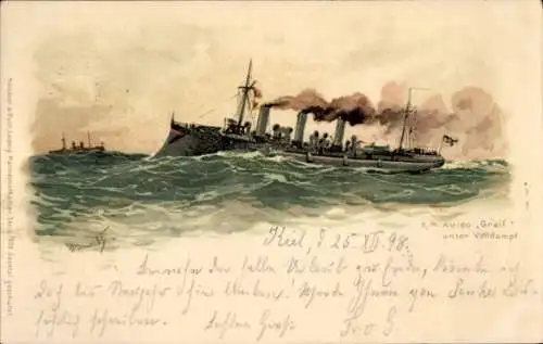 Künstler Litho Bohrdt, Hans, Deutsches Kriegsschiff, SMS Greif, Aviso, Kaiserliche Marine