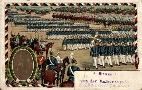 Präge Litho Kaiserparade vor Kaiser Wilhelm II