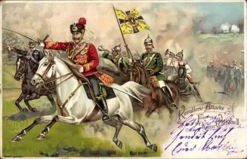 Litho Kavallerie Attacke unter Führung Kaiser Wilhelm II.