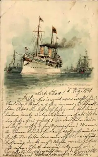 Künstler Litho Bohrdt, Hans, Kaiserliche Yacht SMY Hohenzollern, Parade abnehmend