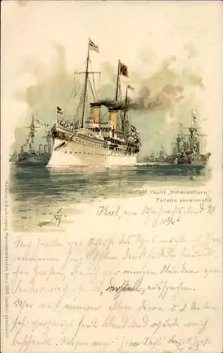 Künstler Litho Bohrdt, Hans, Kaiserliche Yacht SMY Hohenzollern, Parade abnehmend