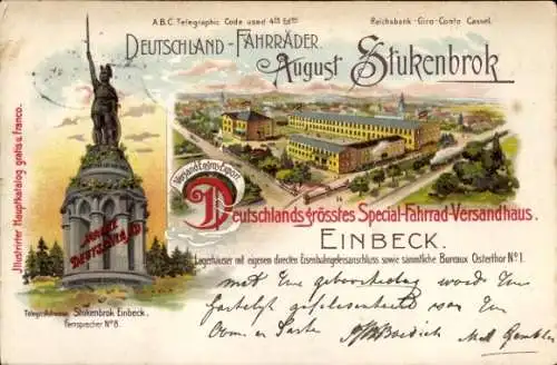 Litho Detmold am Teutoburger Wald, Hermannsdenkmal, Deutschland Fahrräder August Stukenbrok Einbeck