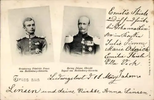 Ak Herzog Johann Albrecht, Regent, Großherzog Friedrich Franz von Mecklenburg-Schwerin