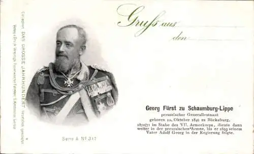 Ak Fürst Georg zu Schaumburg Lippe, Generalleutnant