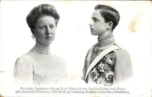 Ak Herzog Karl Eduard von Sachsen-Coburg und Gotha, Prinzessin Adelheid zu Schleswig-Holstein