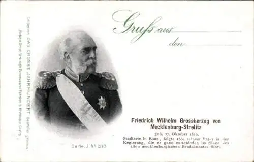 Ak Friedrich Wilhelm Großherzog von Mecklenburg-Strelitz