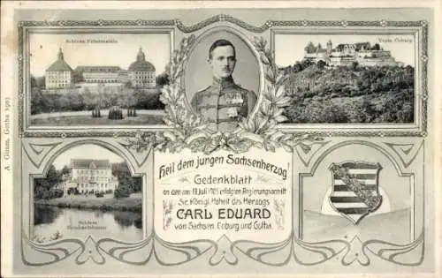 Wappen Ak Coburg in Oberfranken, Porträt Herzog Carl Eduard, Regierungsantritt 1905, Veste, Schloss