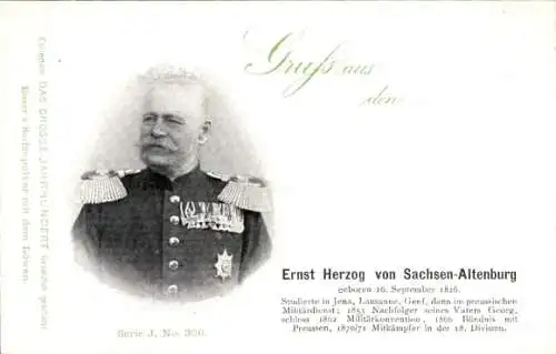 Ak Ernst Herzog von Sachsen Altenburg, Portrait