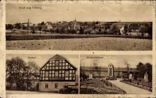 Ak Trünzig Langenbernsdorf in Sachsen, Gasthof zu Trünzig, Kriegerdenkmal