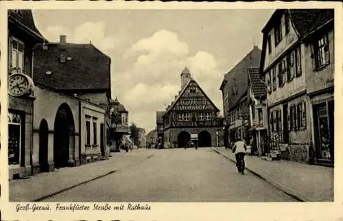 Ak Groß Gerau in Hessen, Frankfurter Straße mit Rathaus, Uhr
