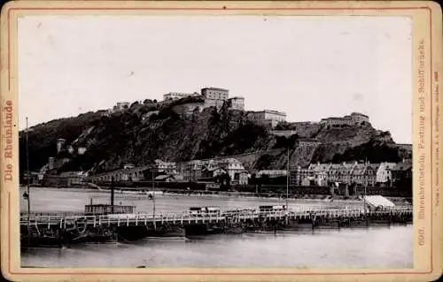 Kabinett Foto Ehrenbreitstein Koblenz am Rhein, Festung und Schiffbrücke