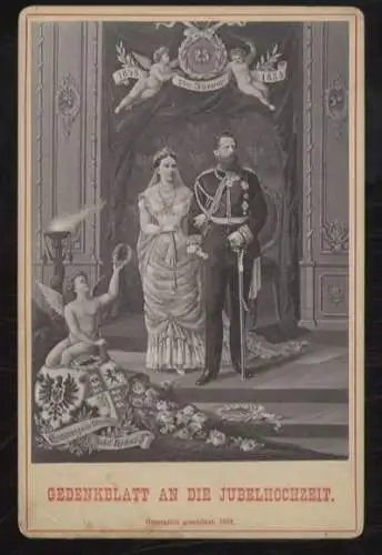 Cabinet Foto Lithographie Gedenkblatt Kaiser Friedrich Wilhelm III. und Viktoria von Preußen