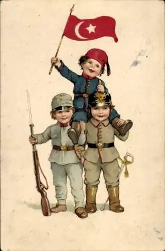 Ak Waffenbrüderschaft, Jungen als Soldaten aus Österreich, Deutschland und Türkei