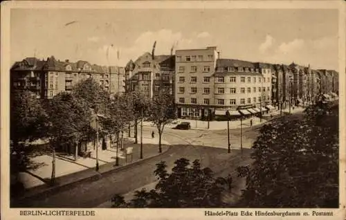 Ak Berlin Steglitz Lichterfelde, Händel-Platz, Ecke Hindenburgdamm, Postamt