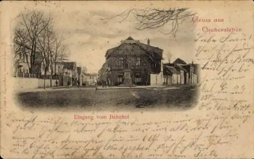 Ak Oschersleben an der Bode, Bahnhof, Eingang