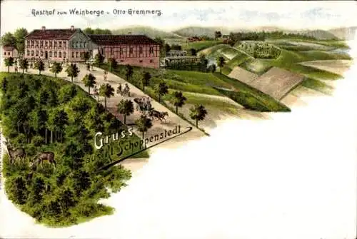 Litho Klein Schöppenstedt in Niedersachsen, Gasthof zum Weinberge