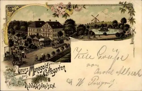 Litho Riddagshausen Braunschweig in Niedersachsen, Manegolds Kaffeegarten, Windmühle