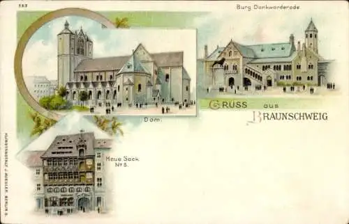 Litho Braunschweig in Niedersachsen, Burg Dankwarderode, Haus Sack No. 5, Dom