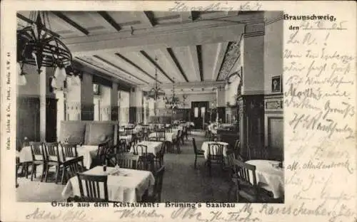 Ak Braunschweig in Niedersachsen, Restaurant Brüning's Saalbau, Innenansicht