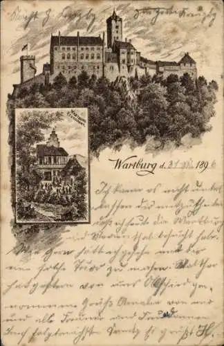 Ganzsache Künstler Litho Lutherstadt Eisenach in Thüringen, Wartburg, Restaurant