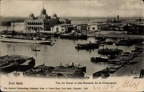 Ak Port Said Ägypten, Blick auf den Kanal und die Firmenbüros