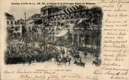 Ak Bruxelles Brüssel, Gare du Nord, Entree de LL. AA. RR. le Prince et la Princesse Albert