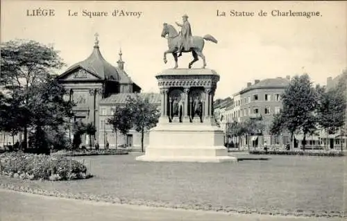 Ak Liège Lüttich Wallonien, Square d'Avroy, Statue de Charlemagne