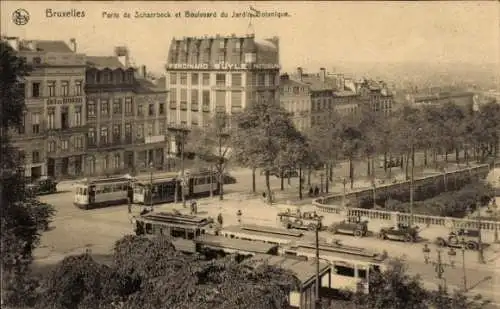 Ak Bruxelles Brüssel, Porte de Schaerbeck, Boulevard du Jardin Botanique, Straßenbahnen