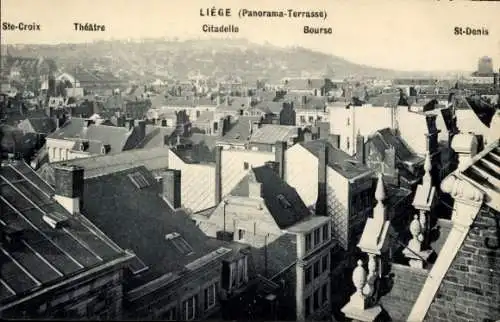 Ak Liège Lüttich Wallonien, Panorama-Terrasse, Ste-Croix, Theatre, Citadelle, Bourse, St-Denis