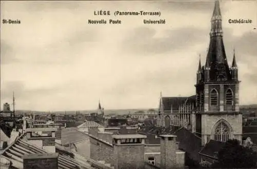 Ak Liège Lüttich Wallonien, Panorama-Terrasse, St-Denis, Nouvelle Poste, Universität, Kathedrale