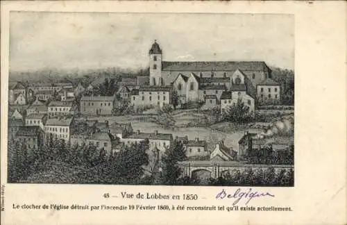 Ak Lobbes Wallonien Hennegau, historische Ansicht 1850, Kirche
