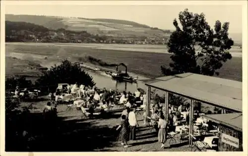 Ak Polle an der Weser, Cafe, Terrasse, Dampfer