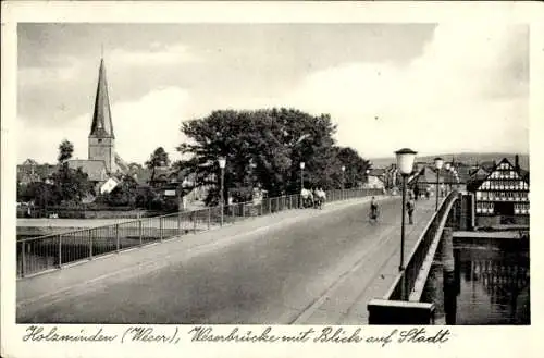 Ak Holzminden in Niedersachsen, Weserbrücke, Kirche