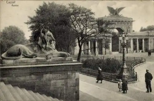 Ak Kassel in Hessen, Auetor, Löwenstatue