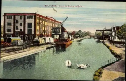 Ak Mulhouse Mülhausen Elsass Haut Rhin, Canal du Rhone au Rhin