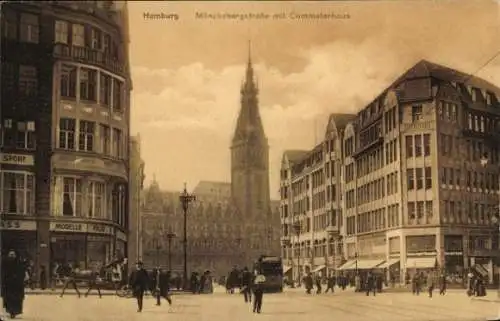 Ak Hamburg Mitte Altstadt, Mönckebergstraße, Commaterhaus, Straßenbahn, Geschäfte