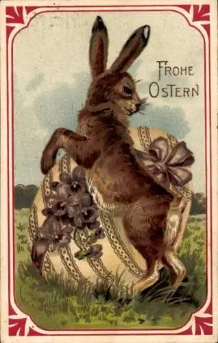 Präge Litho Glückwunsch Ostern, Hase und Osterei