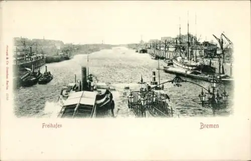 Ak Hansestadt Bremen, Freihafen, Schiffe