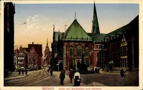 Ak Hansestadt Bremen, Marktplatz, Rathaus, Kirchturm