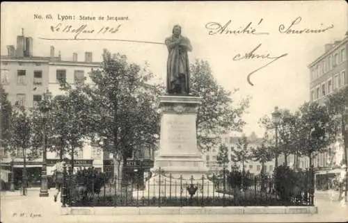 Ak Lyon Rhône, Statue von Jacquard