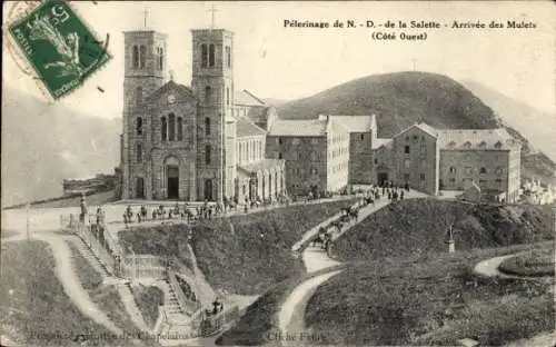 Ak La Salette Fallavaux Isère, Notre Dame de la Salette, Ankunft der Mulets