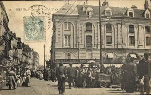 Ak Dieppe Seine Maritime, Grand Rue, Place Nationale